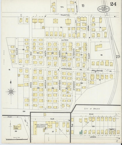 Sanborn Fire Insurance Map from Everett, Middlesex County, Massachusetts (1897), Sheet #0024 - Historic Sanborn Fire Insurance Map Print, vintage old map wall art, antique decor, genealogy gift, Massachusetts Massachusetts map
