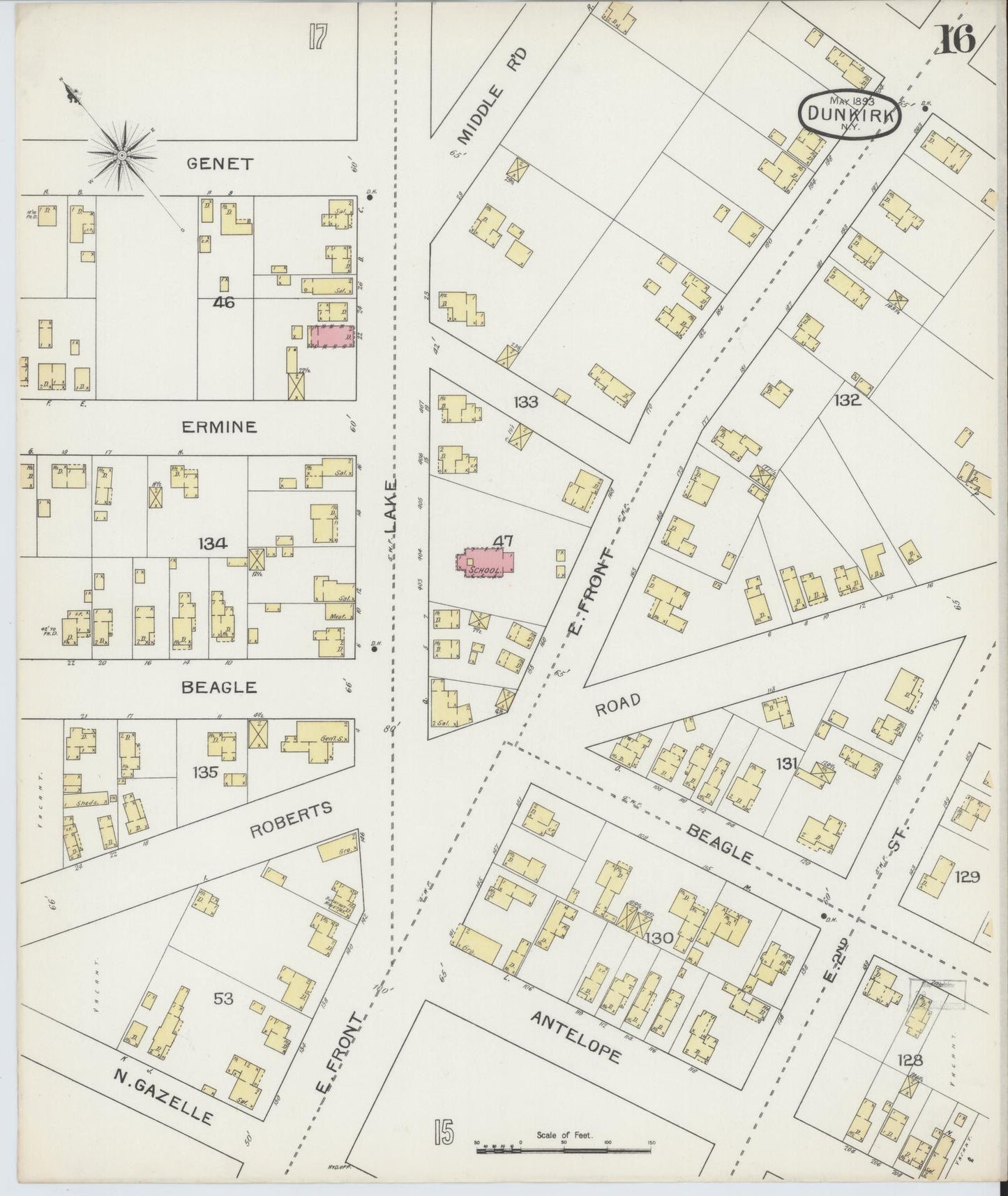 Sanborn Fire Insurance Map from Dunkirk, Chautauqua County, New York (1893), Sheet #0016 - Complete Map Set gallery image, historic Sanborn map, vintage wall art, New York New York