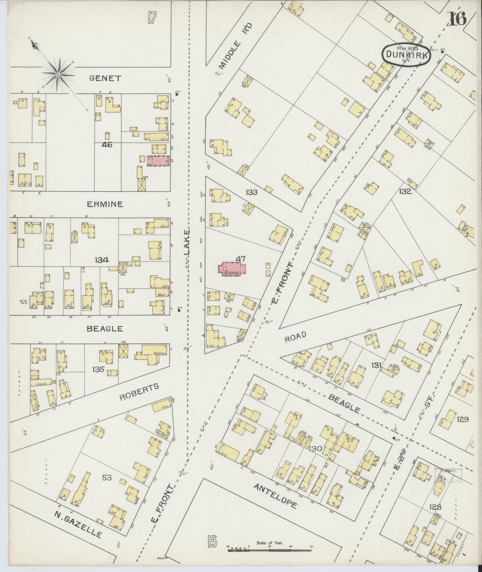 Sanborn Fire Insurance Map from Dunkirk, Chautauqua County, New York (1893), Sheet #0016 - Complete Map Set gallery image, historic Sanborn map, vintage wall art, New York New York
