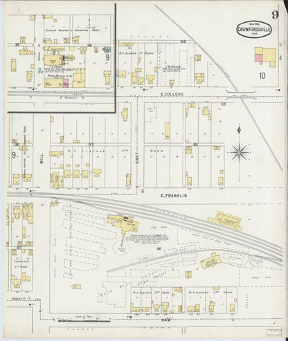 Sanborn Fire Insurance Map from Crawfordsville, Montgomery County, Indiana (1896), Sheet #0009 - Complete Map Set gallery image, historic Sanborn map, vintage wall art, Indiana Indiana