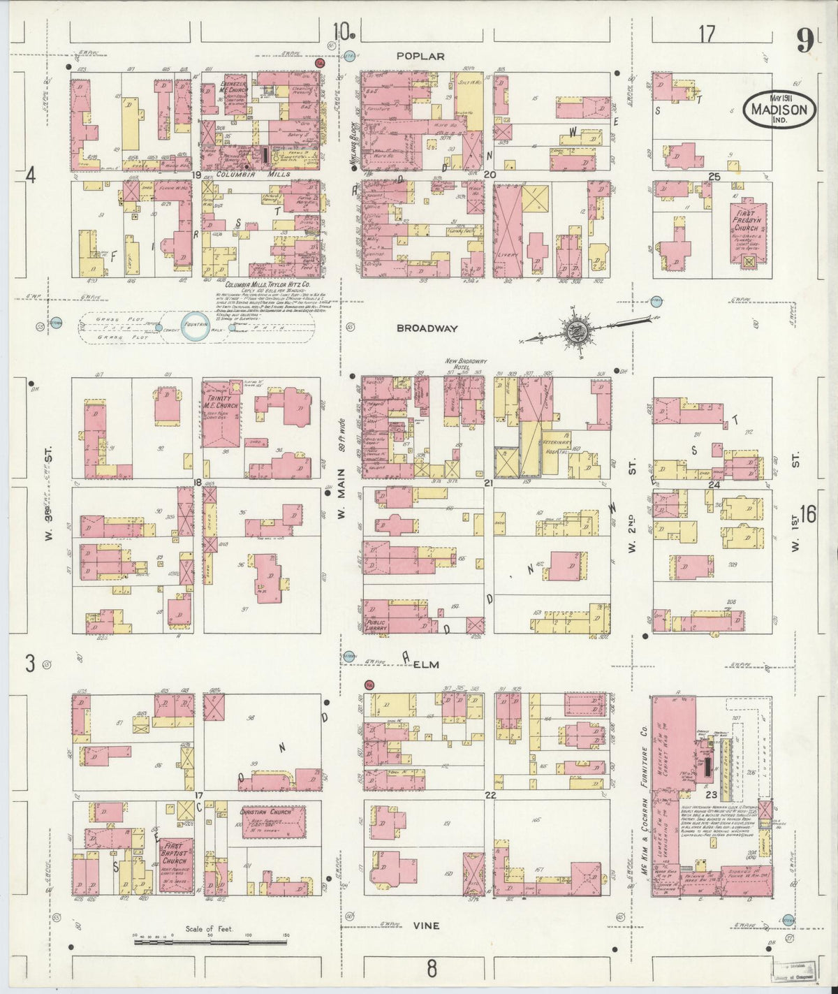 Sanborn Fire Insurance Map from Madison, Jefferson County, Indiana (1911), Sheet #0009 - Historic Sanborn Fire Insurance Map Print, vintage old map wall art, antique decor, genealogy gift, Indiana Indiana map