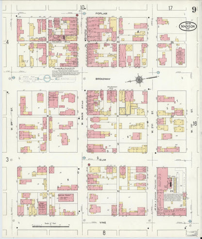 Sanborn Fire Insurance Map from Madison, Jefferson County, Indiana (1911), Sheet #0009 - Historic Sanborn Fire Insurance Map Print, vintage old map wall art, antique decor, genealogy gift, Indiana Indiana map
