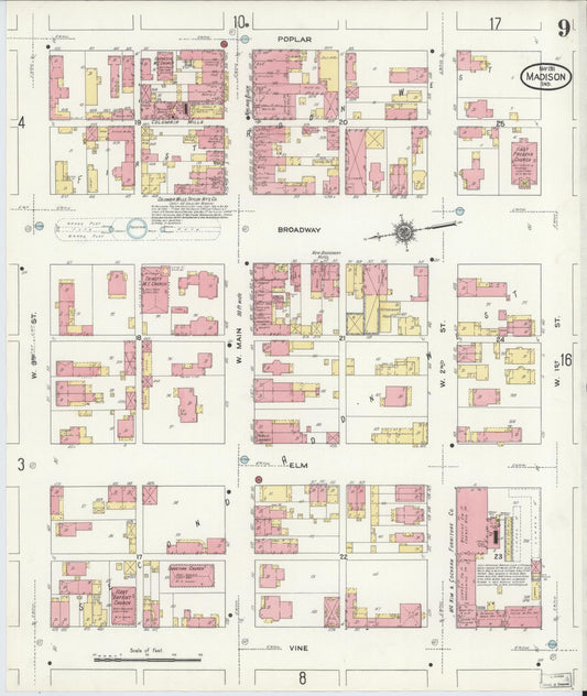 Sanborn Fire Insurance Map from Madison, Jefferson County, Indiana (1911), Sheet #0009 - Historic Sanborn Fire Insurance Map Print, vintage old map wall art, antique decor, genealogy gift, Indiana Indiana map