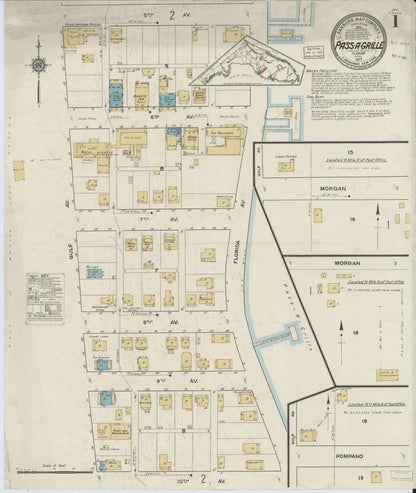 Sanborn Fire Insurance Map from Pass-a-Grille, Pinellas County, Florida (1917), Sheet #0001 - Complete Map Set gallery image, historic Sanborn map, vintage wall art, Florida Florida