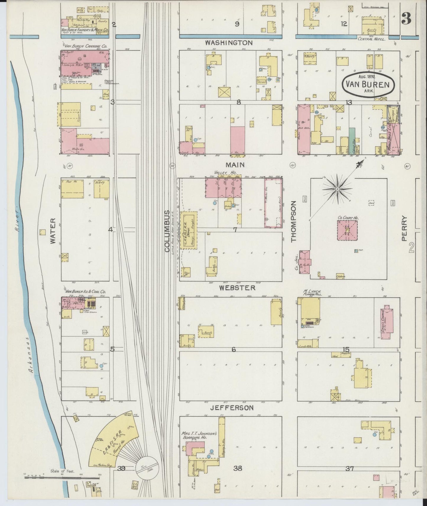 Sanborn Fire Insurance Map from Van Buren, Crawford County, Arkansas (1892), Sheet #0003 - Complete Map Set gallery image, historic Sanborn map, vintage wall art, Arkansas Arkansas
