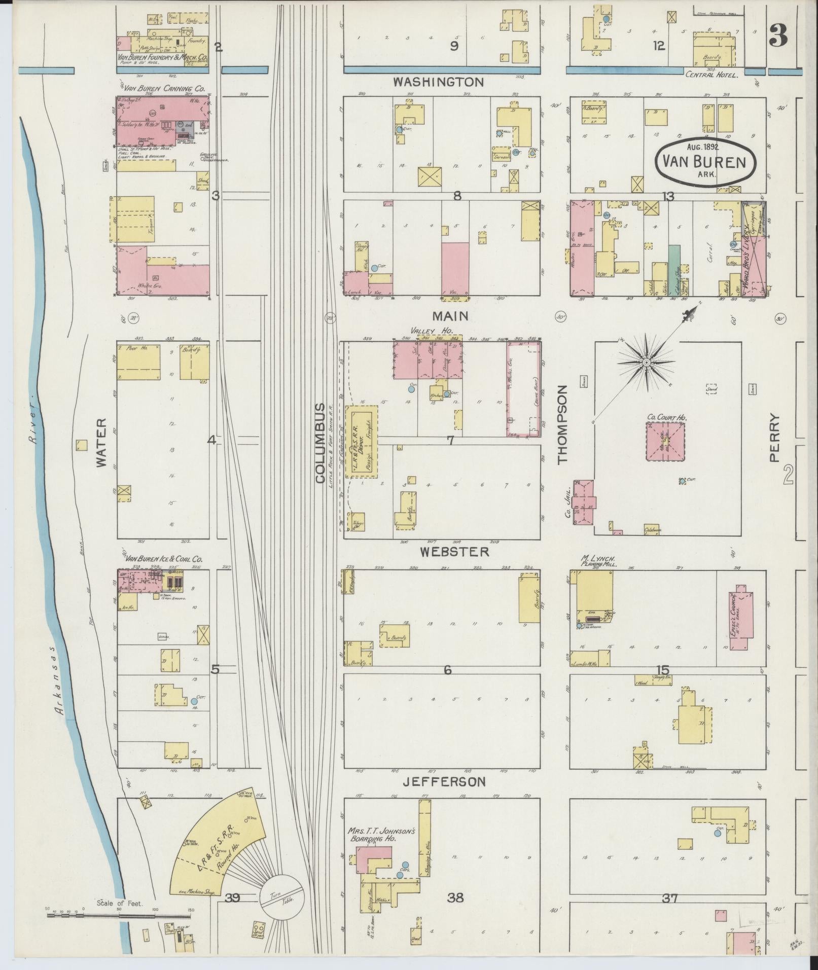 Sanborn Fire Insurance Map from Van Buren, Crawford County, Arkansas (1892), Sheet #0003 - Complete Map Set gallery image, historic Sanborn map, vintage wall art, Arkansas Arkansas