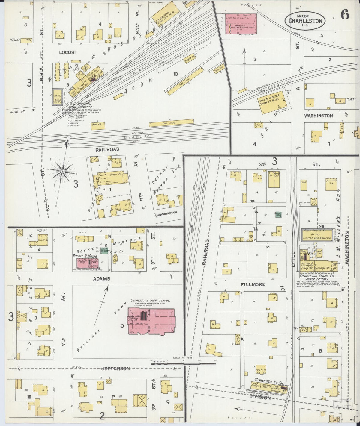 Sanborn Fire Insurance Map from Charleston, Coles County, Illinois (1902), Sheet #0006 - Complete Map Set gallery image, historic Sanborn map, vintage wall art, Illinois Illinois