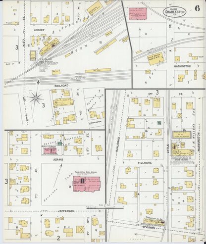 Sanborn Fire Insurance Map from Charleston, Coles County, Illinois (1902), Sheet #0006 - Complete Map Set gallery image, historic Sanborn map, vintage wall art, Illinois Illinois