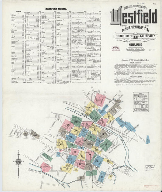 Sanborn Fire Insurance Map from Westfield, Hampden County, Massachusetts. (1910) – Historic Sanborn Fire Insurance Map Print
