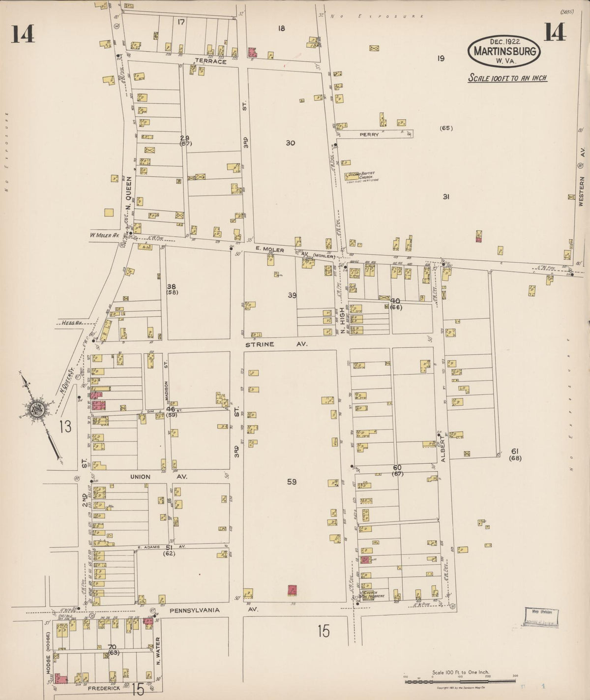Sanborn Fire Insurance Map from Martinsburg, Berkeley County, West Virginia (1922), Sheet #0014 - Complete Map Set gallery image, historic Sanborn map, vintage wall art, West Virginia West Virginia