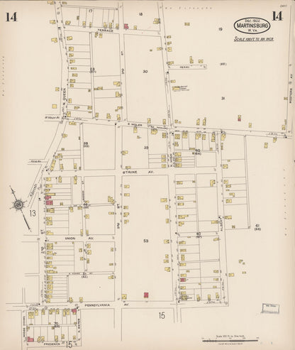 Sanborn Fire Insurance Map from Martinsburg, Berkeley County, West Virginia (1922), Sheet #0014 - Complete Map Set gallery image, historic Sanborn map, vintage wall art, West Virginia West Virginia