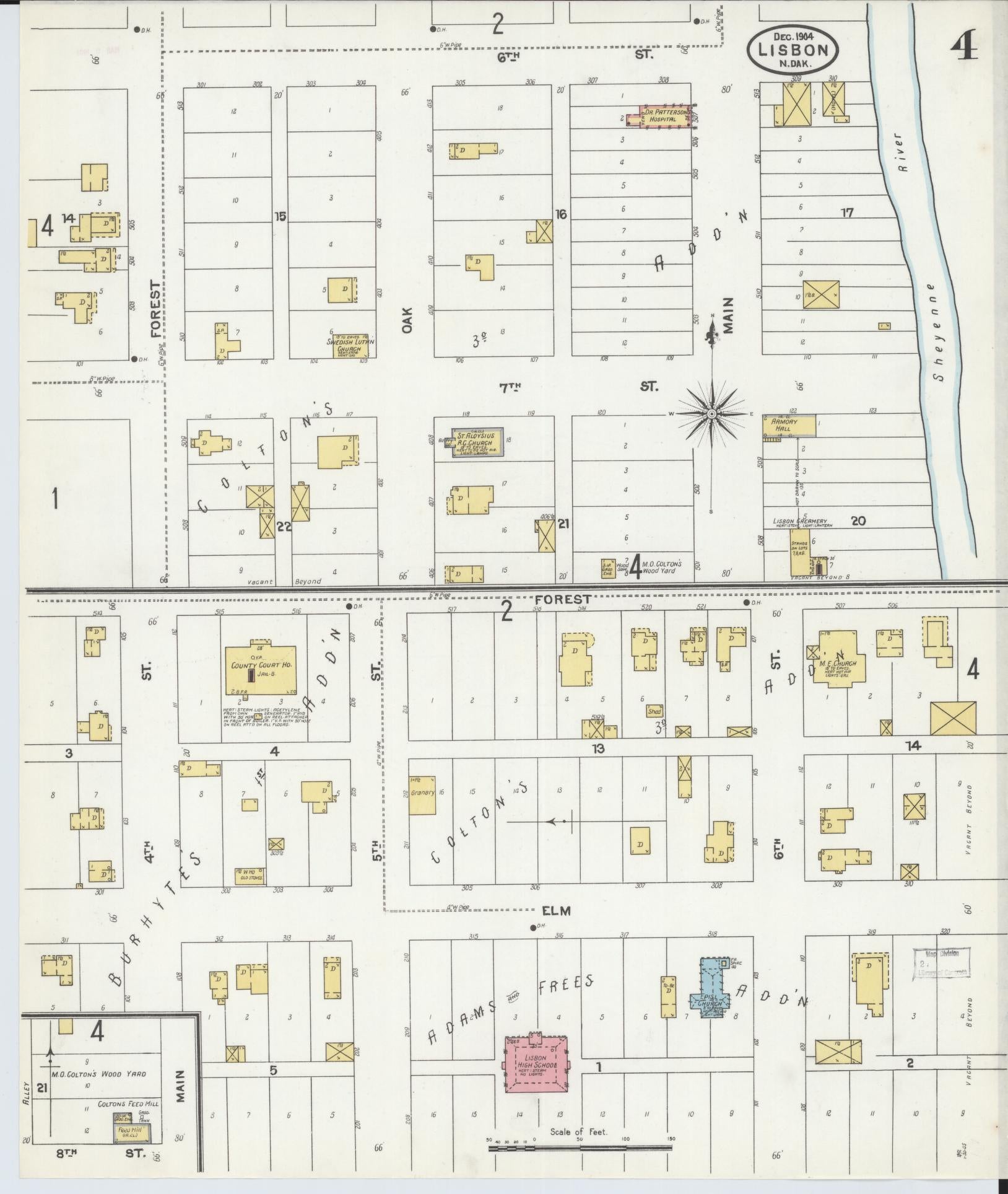 Sanborn Fire Insurance Map from Lisbon, Ransom County, North Dakota (1905), Sheet #0004 - Complete Map Set gallery image, historic Sanborn map, vintage wall art, North Dakota North Dakota