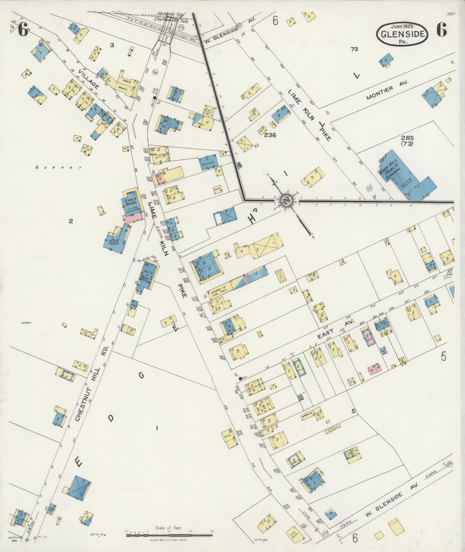 Sanborn Fire Insurance Map from Glenside, Montgomery County, Pennsylvania (1925), Sheet #0006 - Historic Sanborn Fire Insurance Map Print, vintage old map wall art, antique decor, genealogy gift, Pennsylvania Pennsylvania map