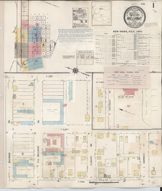 Sanborn Fire Insurance Map from Williams, Coconino County, Arizona (1948), Sheet #0001 - Complete Map Set gallery image, historic Sanborn map, vintage wall art, Arizona Arizona