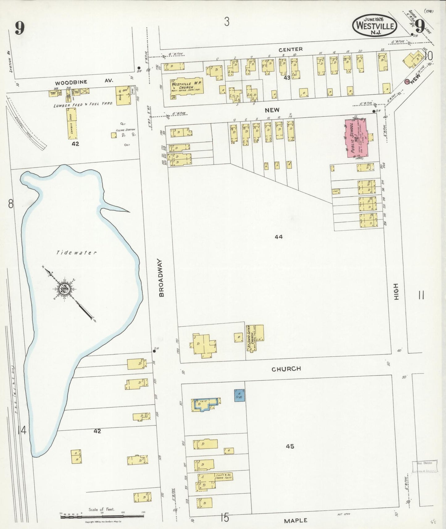 Sanborn Fire Insurance Map from Westville, Gloucester County, New Jersey (1926), Sheet #0009 - Complete Map Set gallery image, historic Sanborn map, vintage wall art, New Jersey New Jersey
