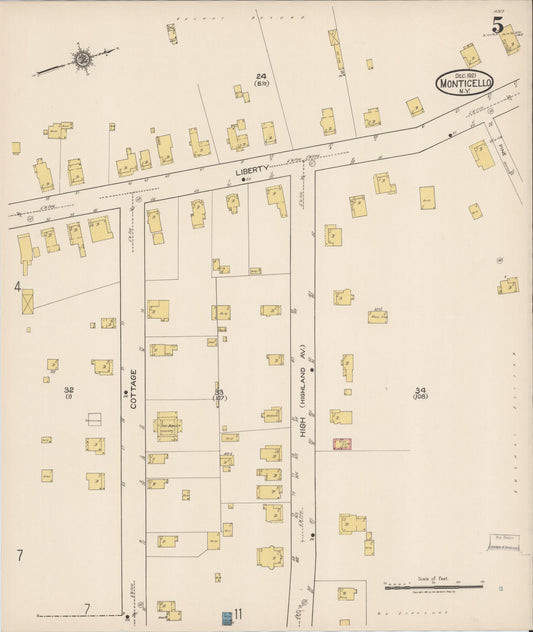 Sanborn Fire Insurance Map from Monticello, Sullivan County, New York (1921), Sheet #0005 - Historic Sanborn Fire Insurance Map Print, vintage old map wall art, antique decor, genealogy gift, New York New York map