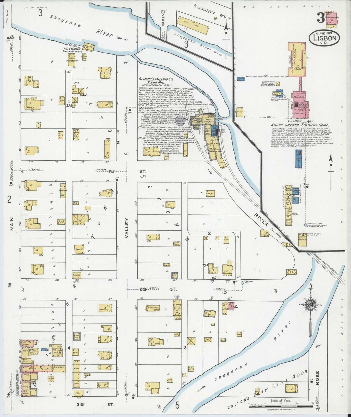 Sanborn Fire Insurance Map from Lisbon, Ransom County, North Dakota (1919), Sheet #0003 - Complete Map Set gallery image, historic Sanborn map, vintage wall art, North Dakota North Dakota