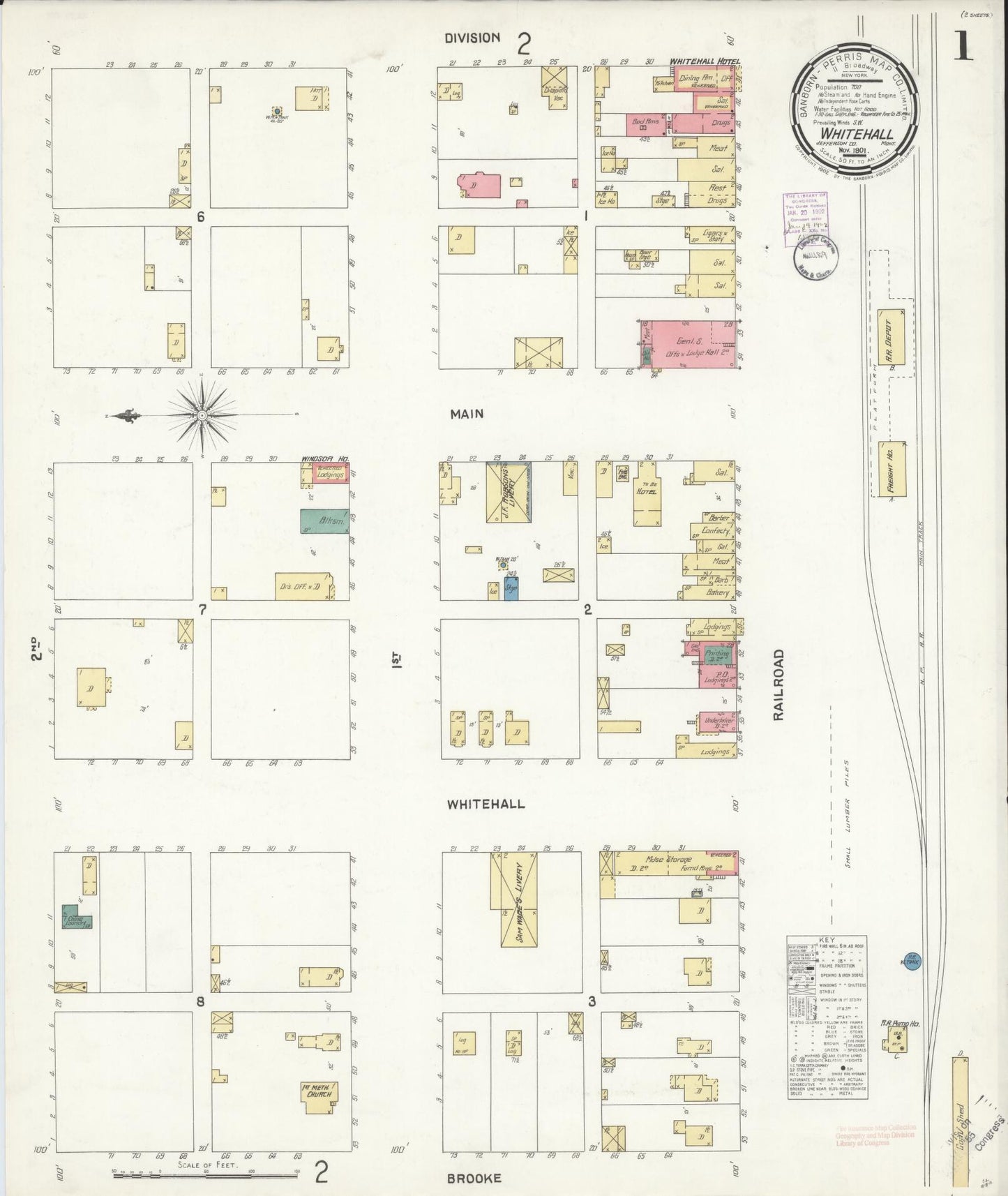 Sanborn Fire Insurance Map from Whitehall, Jefferson County, Montana (1901), Sheet #0001 - Complete Map Set gallery image, historic Sanborn map, vintage wall art, Montana Montana