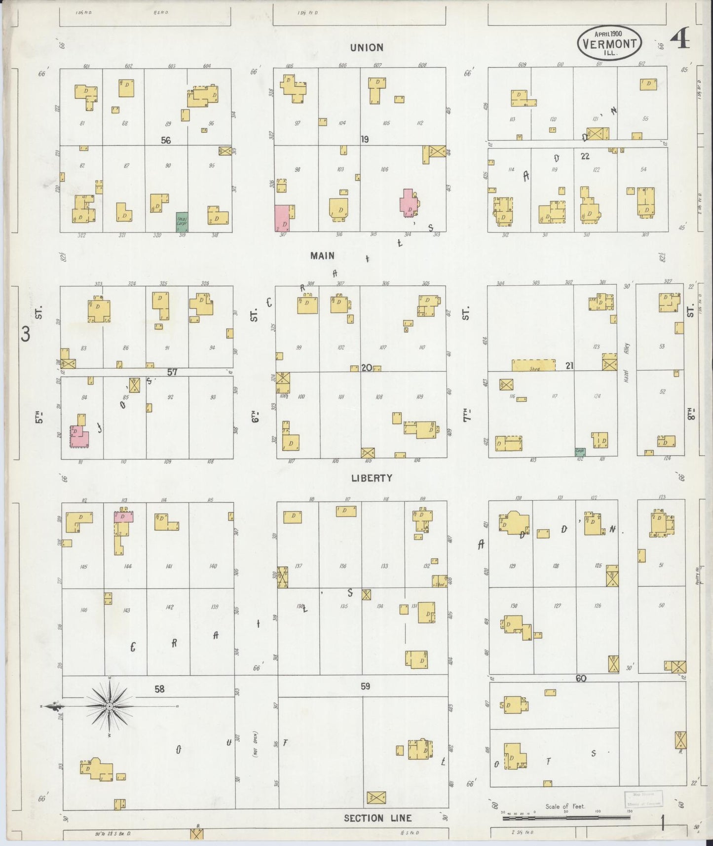 Sanborn Fire Insurance Map from Vermont, Fulton County, Illinois (1900), Sheet #0004 - Historic Sanborn Fire Insurance Map Print, vintage old map wall art, antique decor, genealogy gift, Vermont Vermont map