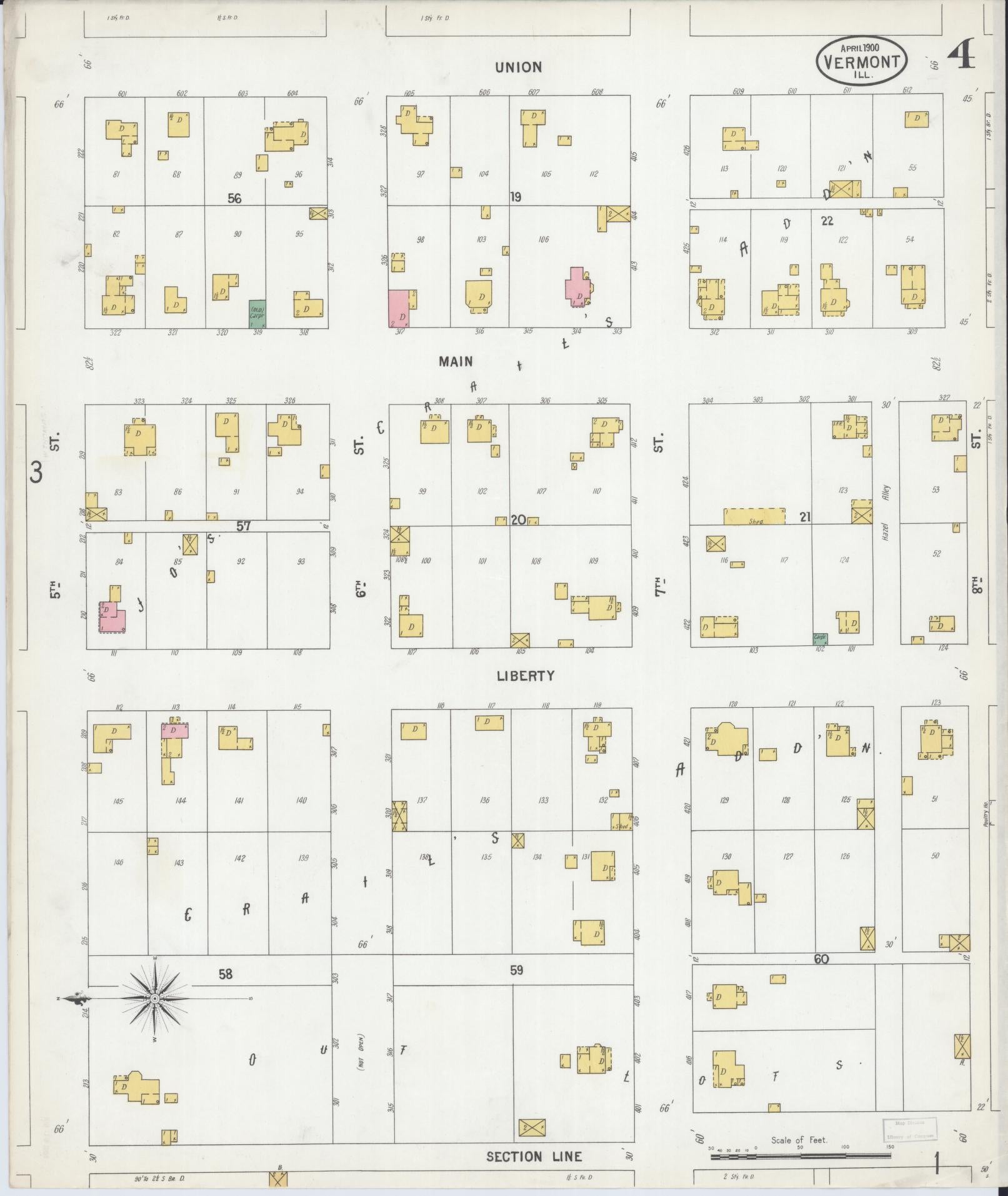 Sanborn Fire Insurance Map from Vermont, Fulton County, Illinois (1900), Sheet #0004 - Historic Sanborn Fire Insurance Map Print, vintage old map wall art, antique decor, genealogy gift, Vermont Vermont map