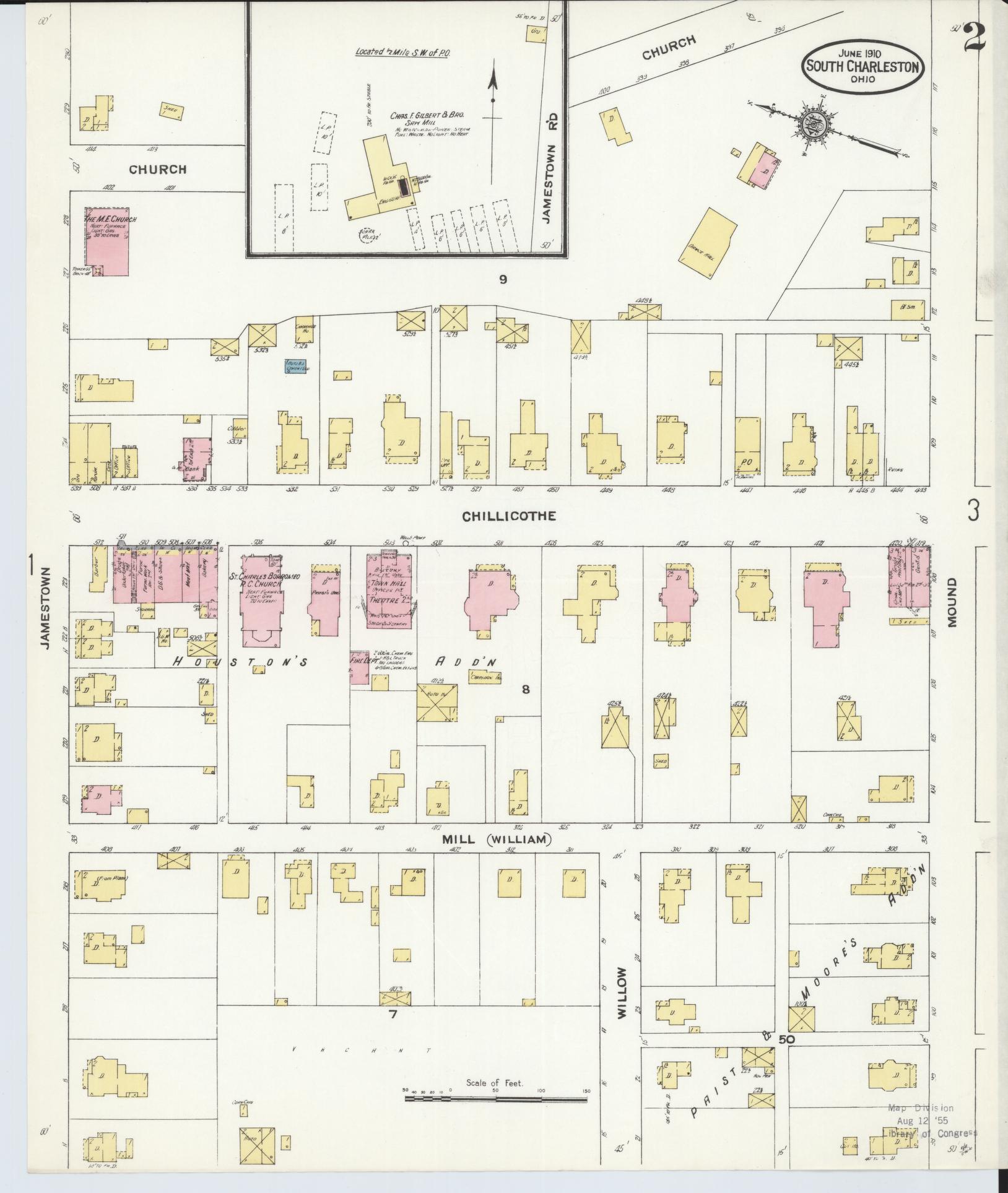 Sanborn Fire Insurance Map from South Charleston, Clark County, Ohio (1910), Sheet #0002 - Complete Map Set gallery image, historic Sanborn map, vintage wall art, Ohio Ohio