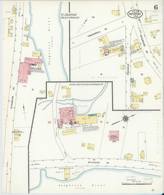 Sanborn Fire Insurance Map from Westport, Fairfield County, Connecticut (1910), Sheet #0006 - Historic Sanborn Fire Insurance Map Print, vintage old map wall art, antique decor, genealogy gift, Connecticut Connecticut map