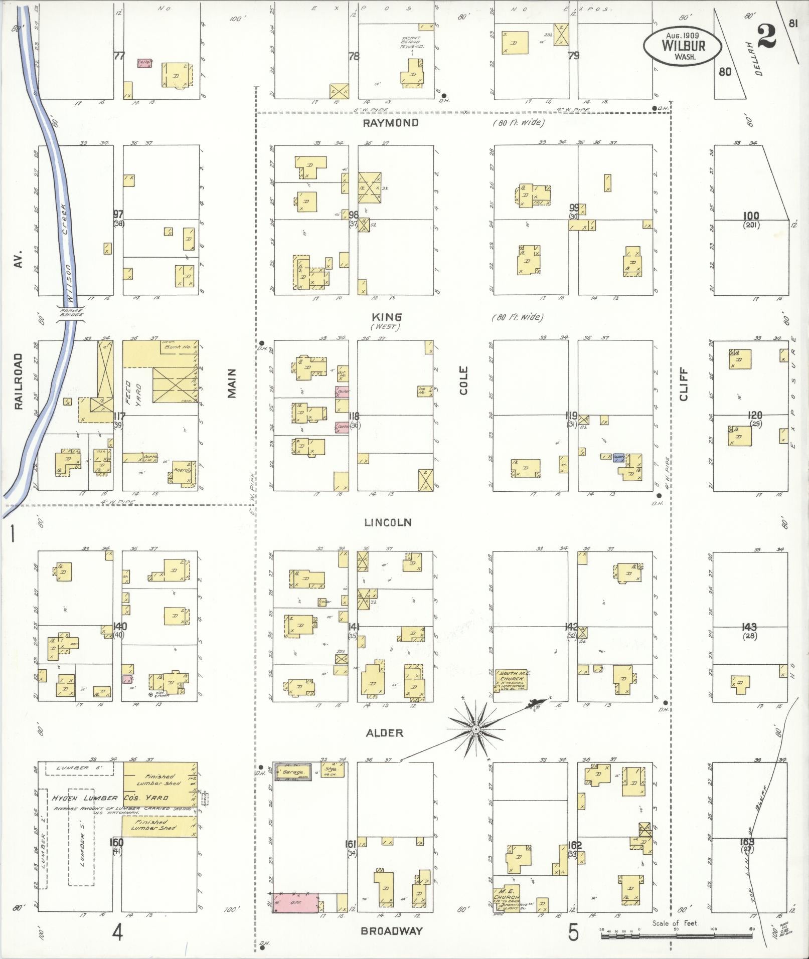 Sanborn Fire Insurance Map from Wilbur, Lincoln County, Washington (1909), Sheet #0002 - Complete Map Set gallery image, historic Sanborn map, vintage wall art, Washington Washington