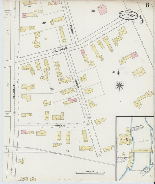 Sanborn Fire Insurance Map from Claremont, Sullivan County, New Hampshire (1889), Sheet #0006 - Historic Sanborn Fire Insurance Map Print, vintage old map wall art, antique decor, genealogy gift, New Hampshire New Hampshire map
