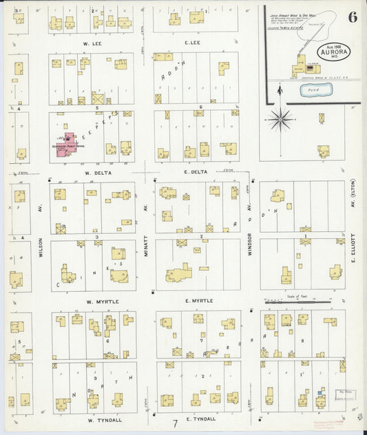 Sanborn Fire Insurance Map from Aurora, Lawrence County, Missouri (1908), Sheet #0006 - Historic Sanborn Fire Insurance Map Print, vintage old map wall art, antique decor, genealogy gift, Missouri Missouri map