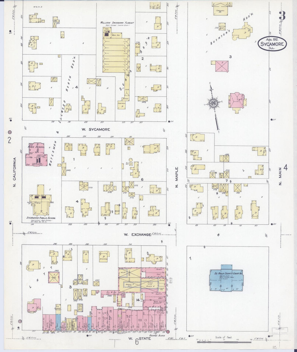 Sanborn Fire Insurance Map from Sycamore, De Kalb County, Illinois (1912), Sheet #0003 - Complete Map Set gallery image, historic Sanborn map, vintage wall art, Illinois Illinois