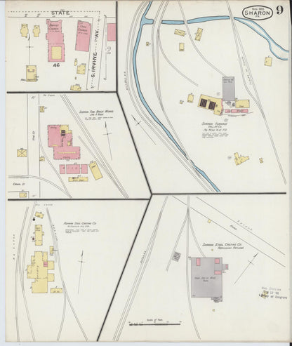 Sanborn Fire Insurance Map from Sharon, Mercer County, Pennsylvania (1893), Sheet #0009 - Historic Sanborn Fire Insurance Map Print, vintage old map wall art, antique decor, genealogy gift, Pennsylvania Pennsylvania map
