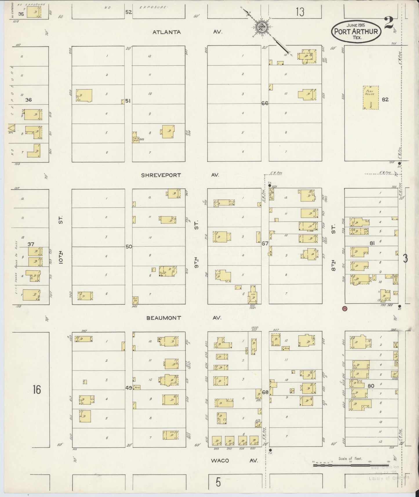 Sanborn Fire Insurance Map from Port Arthur, Jefferson County, Texas (1915), Sheet #0002 - Complete Map Set gallery image, historic Sanborn map, vintage wall art, Texas Texas