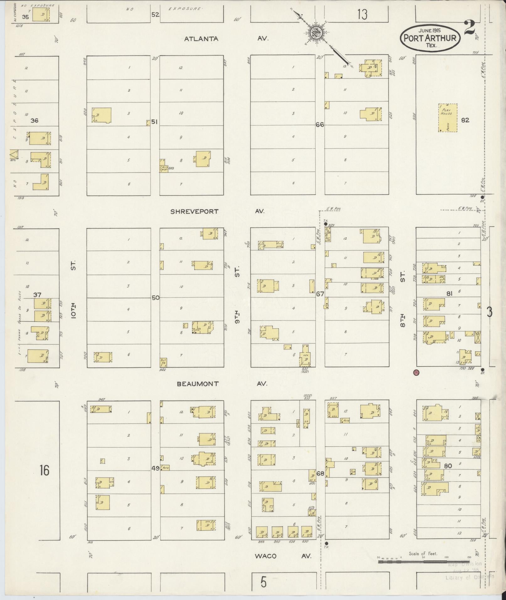 Sanborn Fire Insurance Map from Port Arthur, Jefferson County, Texas (1915), Sheet #0002 - Complete Map Set gallery image, historic Sanborn map, vintage wall art, Texas Texas