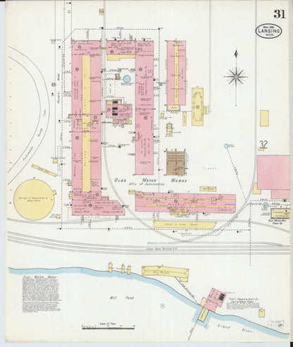 Sanborn Fire Insurance Map from Lansing, Ingham County, Michigan (1906), Sheet #0031 - Historic Sanborn Fire Insurance Map Print, vintage old map wall art, antique decor, genealogy gift, Michigan Michigan map