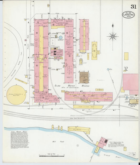 Sanborn Fire Insurance Map from Lansing, Ingham County, Michigan (1906), Sheet #0031 - Historic Sanborn Fire Insurance Map Print, vintage old map wall art, antique decor, genealogy gift, Michigan Michigan map