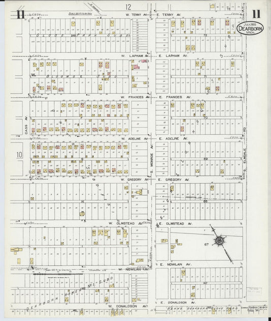 Sanborn Fire Insurance Map from Dearborn, Wayne County, Michigan (1924), Sheet #0011 - Historic Sanborn Fire Insurance Map Print, vintage old map wall art, antique decor, genealogy gift, Michigan Michigan map