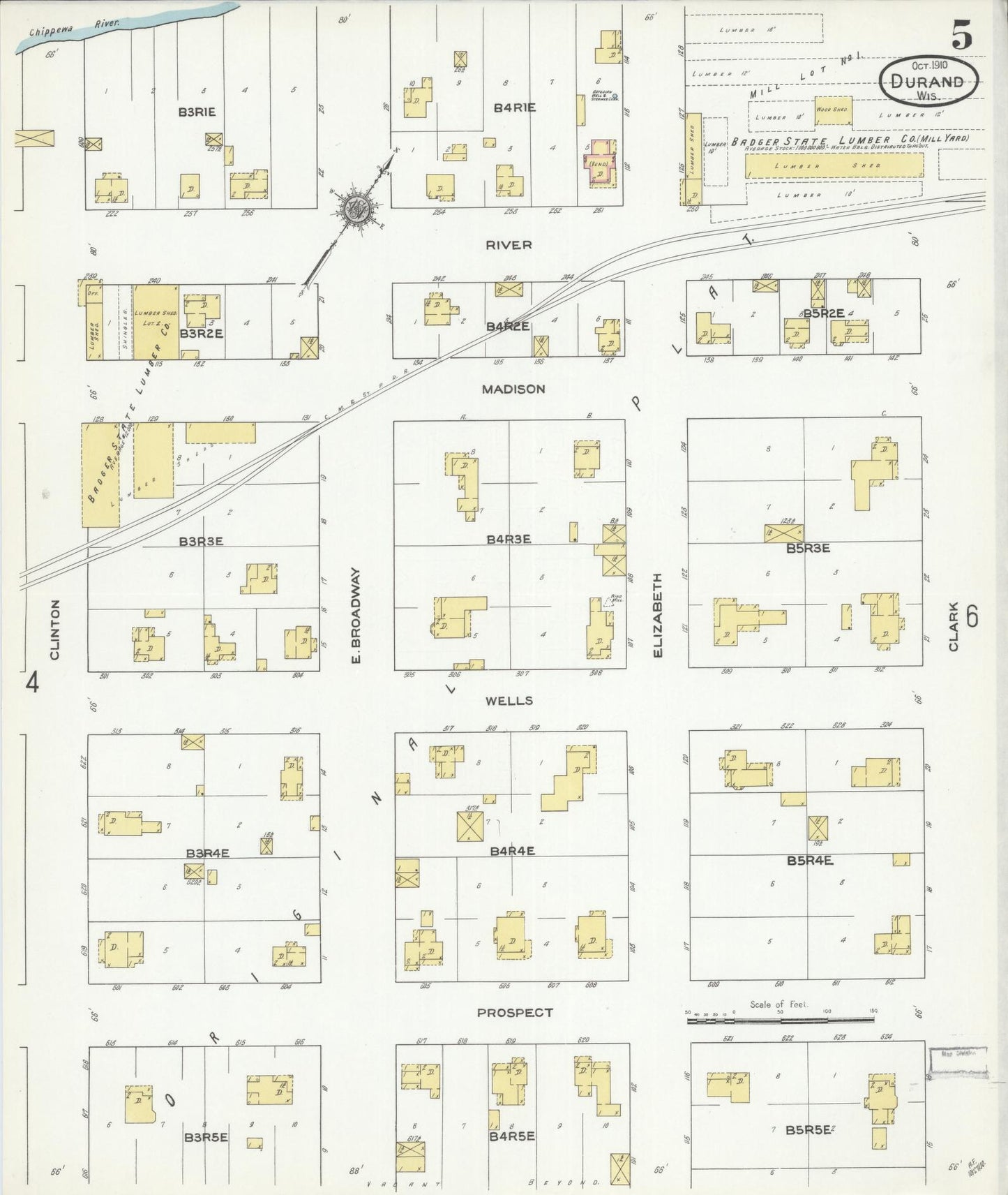 Sanborn Fire Insurance Map from Durand, Pepin County, Wisconsin (1910), Sheet #0005 - Historic Sanborn Fire Insurance Map Print, vintage old map wall art, antique decor, genealogy gift, Wisconsin Wisconsin map