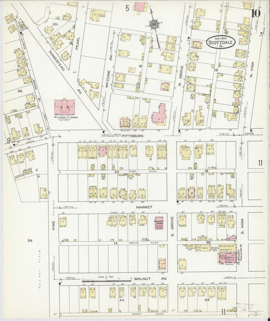 Sanborn Fire Insurance Map from Scottdale, Westmoreland County, Pennsylvania (1914), Sheet #0010 - Historic Sanborn Fire Insurance Map Print, vintage old map wall art, antique decor, genealogy gift, Pennsylvania Pennsylvania map
