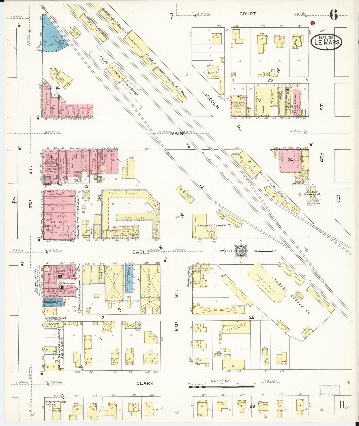 Sanborn Fire Insurance Map from Le Mars, Plymouth County, Iowa (1913), Sheet #0006 - Historic Sanborn Fire Insurance Map Print, vintage old map wall art