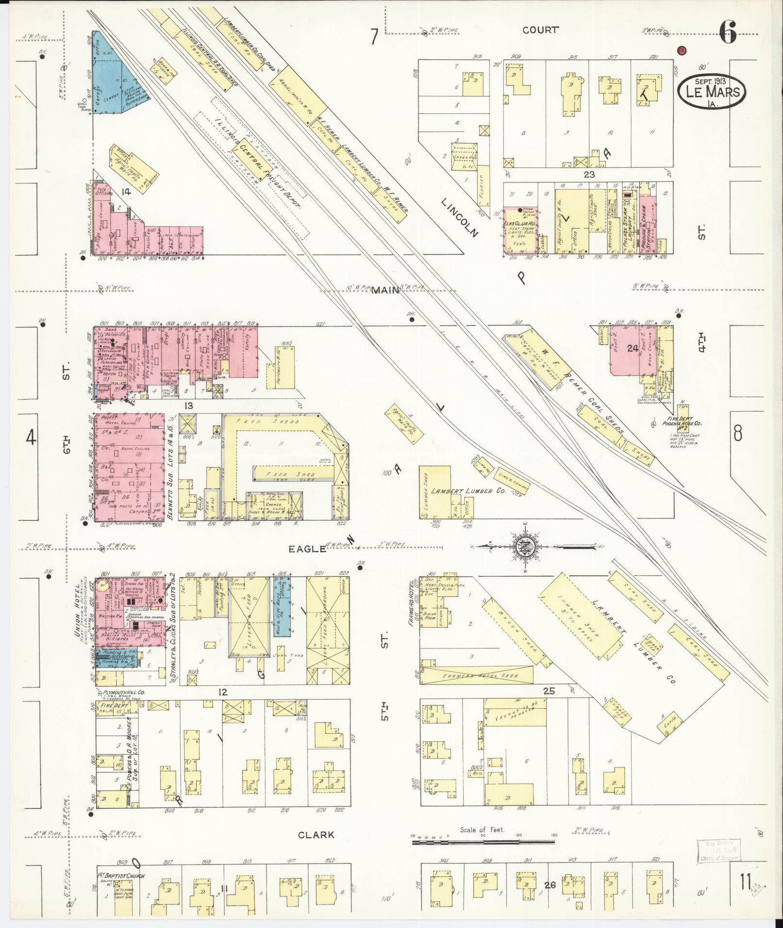 Sanborn Fire Insurance Map from Le Mars, Plymouth County, Iowa (1913), Sheet #0006 - Historic Sanborn Fire Insurance Map Print, vintage old map wall art