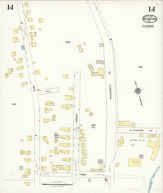 Sanborn Fire Insurance Map from Rumford, Oxford County, Maine (1923), Sheet #0014 - Historic Sanborn Fire Insurance Map Print, vintage old map wall art, antique decor, genealogy gift, Maine Maine map