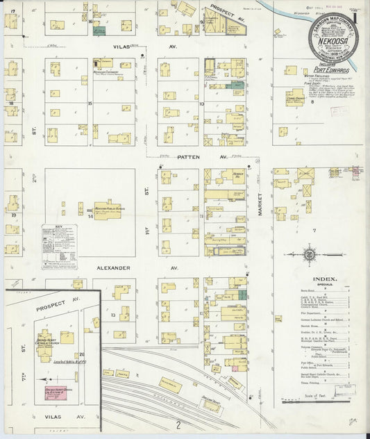 Sanborn Fire Insurance Map from Nekoosa, Wood County, Wisconsin (1909), Sheet #0001 - Complete Map Set gallery image, historic Sanborn map, vintage wall art, Wisconsin Wisconsin