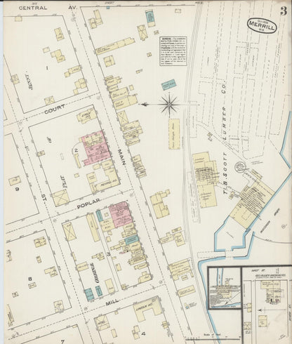 Sanborn Fire Insurance Map from Merrill, Lincoln County, Wisconsin (1884), Sheet #0003 - Historic Sanborn Fire Insurance Map Print, vintage old map wall art, antique decor, genealogy gift, Wisconsin Wisconsin map