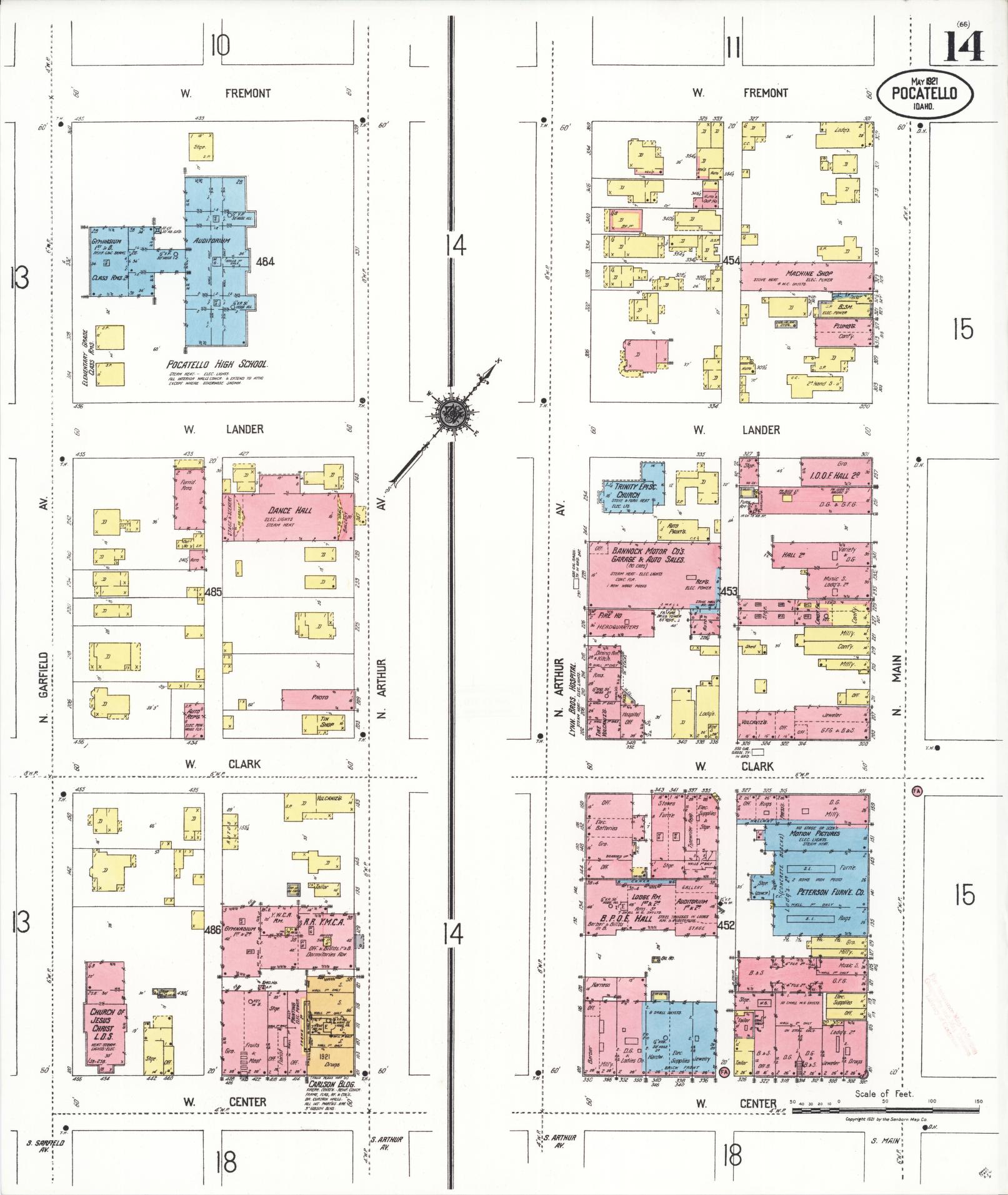 Sanborn Fire Insurance Map from Pocatello, Bannock County, Idaho (1921), Sheet #0014 - Historic Sanborn Fire Insurance Map Print, vintage old map wall art, antique decor, genealogy gift, Idaho Idaho map