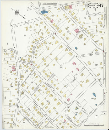 Sanborn Fire Insurance Map from Ridgewood, Bergen County, New Jersey (1916), Sheet #0017 - Complete Map Set gallery image, historic Sanborn map, vintage wall art, New Jersey New Jersey
