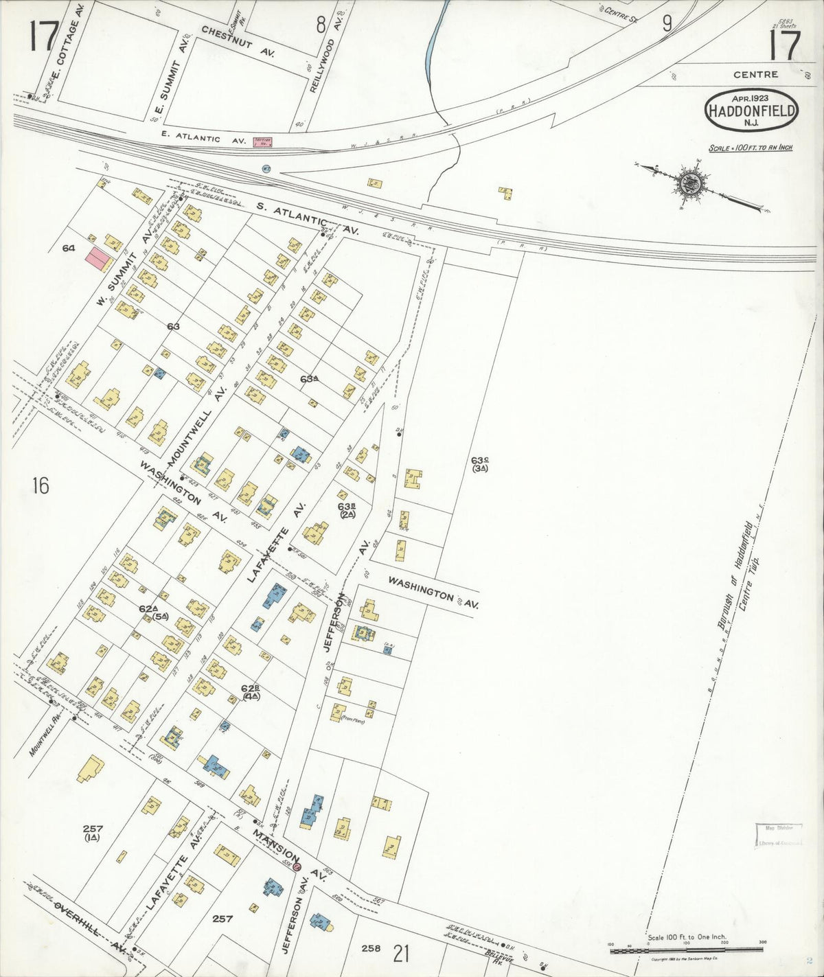 Sanborn Fire Insurance Map from Haddonfield, Camden County, New Jersey (1923), Sheet #0017 - Historic Sanborn Fire Insurance Map Print, vintage old map wall art, antique decor, genealogy gift, New Jersey New Jersey map