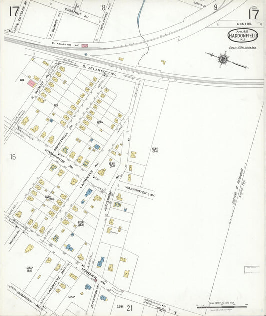 Sanborn Fire Insurance Map from Haddonfield, Camden County, New Jersey (1923), Sheet #0017 - Historic Sanborn Fire Insurance Map Print, vintage old map wall art, antique decor, genealogy gift, New Jersey New Jersey map