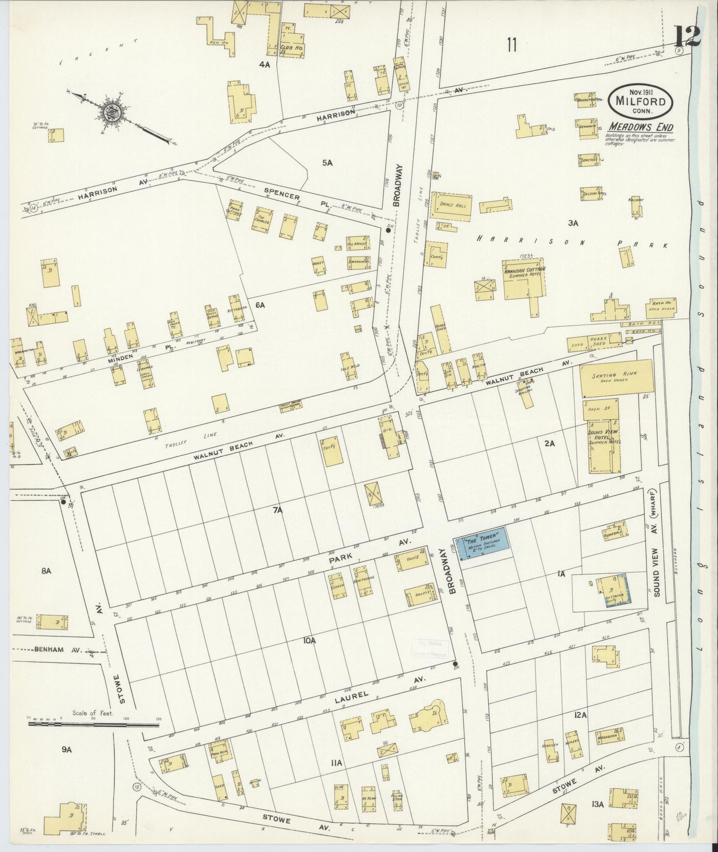 Sanborn Fire Insurance Map from Milford, New Haven County, Connecticut (1911), Sheet #0012 - Historic Sanborn Fire Insurance Map Print, vintage old map wall art, antique decor, genealogy gift, Connecticut Connecticut map