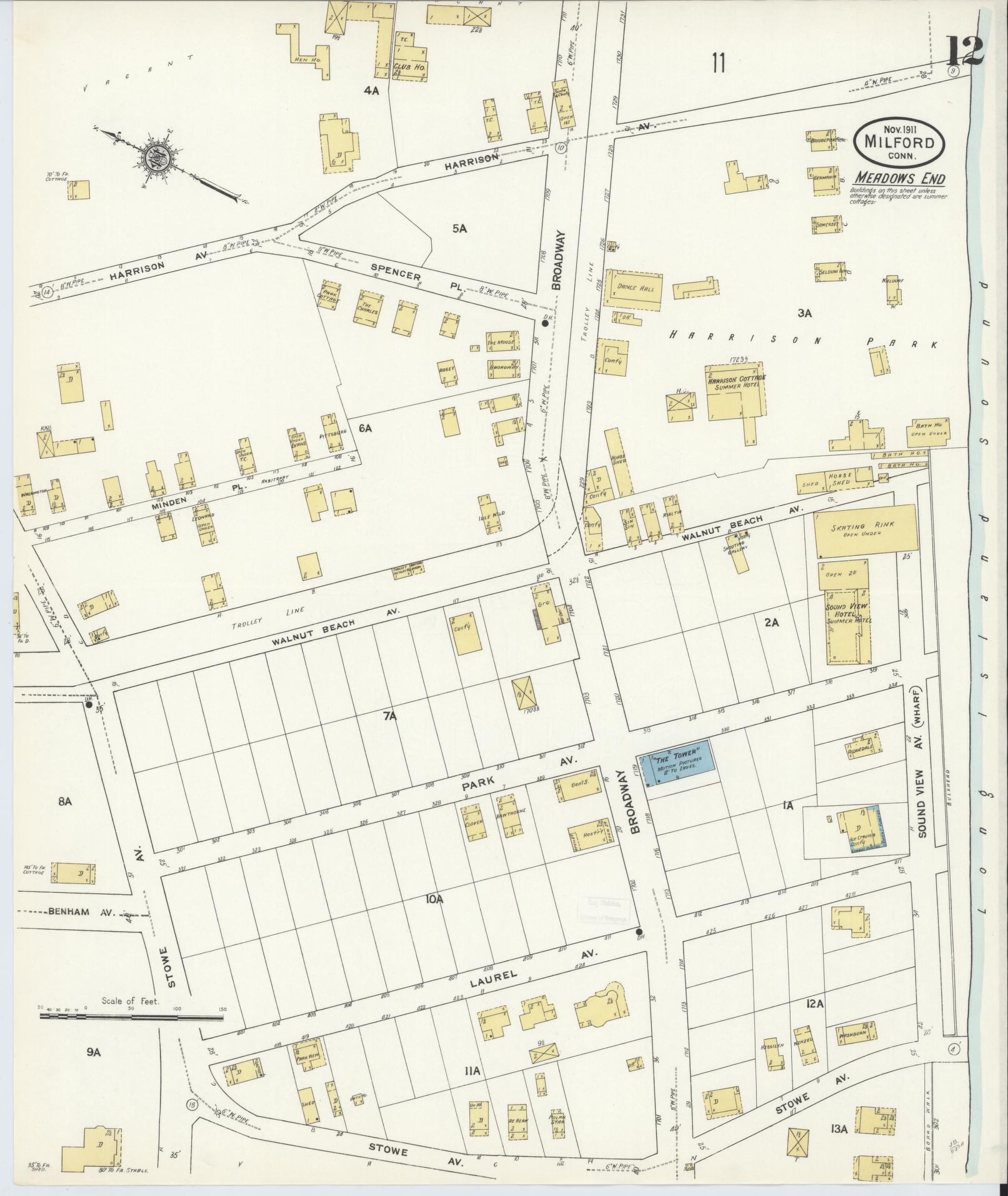 Sanborn Fire Insurance Map from Milford, New Haven County, Connecticut (1911), Sheet #0012 - Historic Sanborn Fire Insurance Map Print, vintage old map wall art, antique decor, genealogy gift, Connecticut Connecticut map