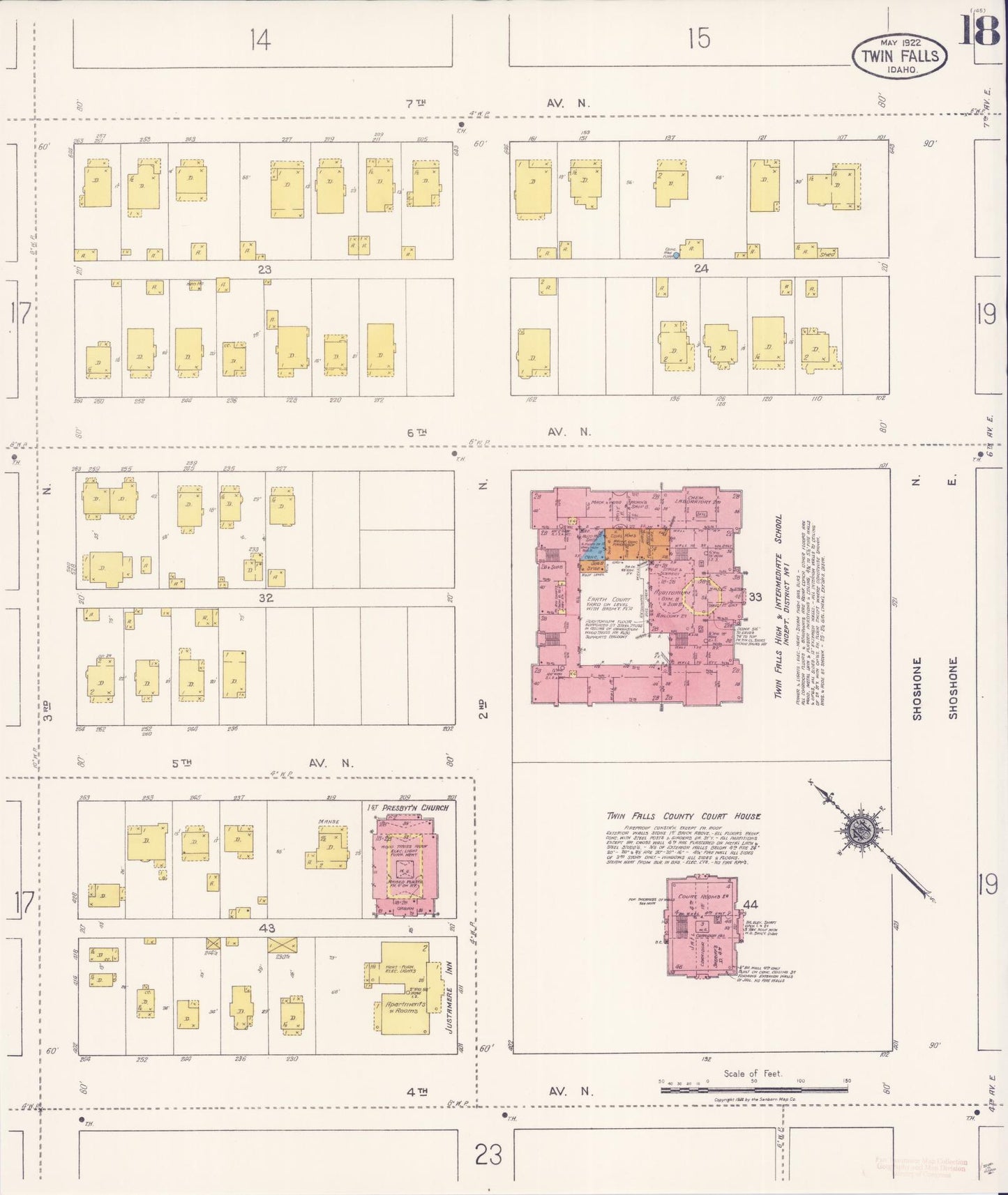 Sanborn Fire Insurance Map from Twin Falls, Twin Falls County, Idaho (1922), Sheet #0018 - Historic Sanborn Fire Insurance Map Print, vintage old map wall art, antique decor, genealogy gift, Falls Idaho map